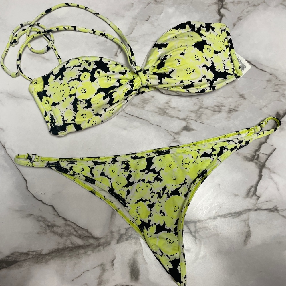 Volcom Yellow Flash Bandeau Bikini with cheeky bottom